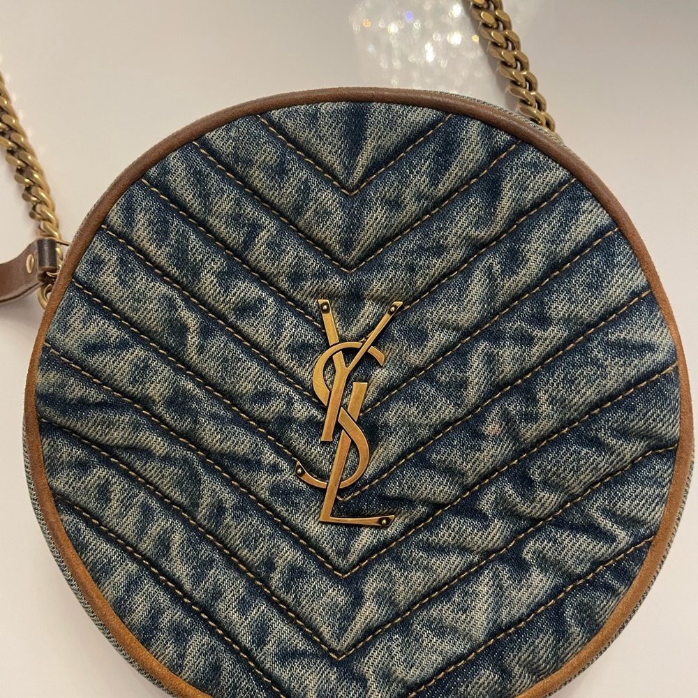 Yves Saint Laurent (YSL) denim round crossbody bag with original slip c… - Picture 2 of 7